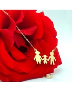 Lantisor cu familie cu 3 membri din aur galben de 14k
