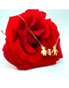 Lantisor cu familie cu 3 membri din aur galben de 14k